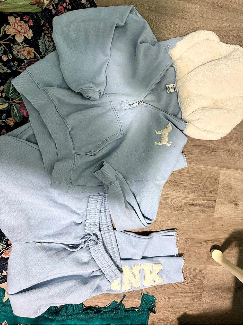 Victoria’s Secret pink fur hooded Blue & white Sherpa Jacket Set